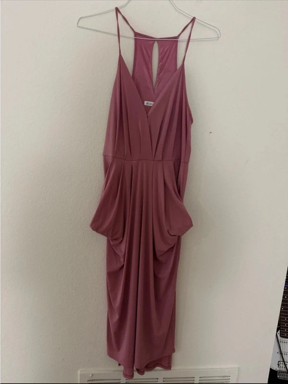 BCBGeneration Rose Mauve Draped V-Neck Midi Dress